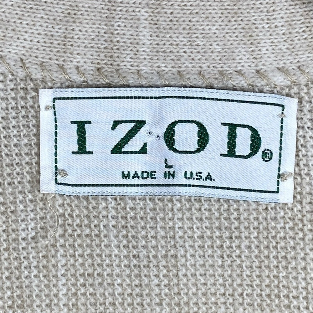 VTG IZOD Cardigan Sweater Men's Large Beige Eclectic Grandpa 90s USA Crest - Picture 3 of 8